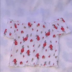 off the shoulder flower pattern crop top
